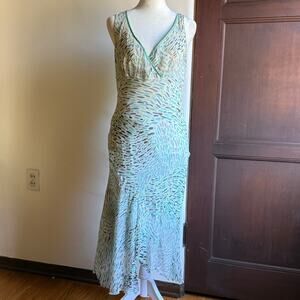 Y2K Vintage TO THE MAX | Teal Silk Bias Cut Midi Cocktail Dress | Size 10